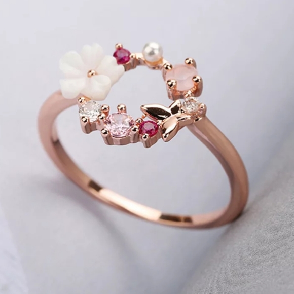Butterfly Flowers Rose Gold Flower Ring - Picture 2 of 7